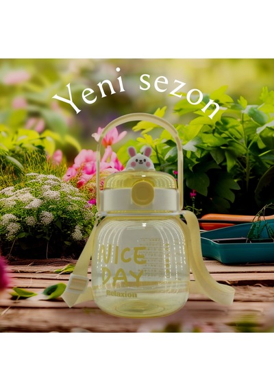 Relaxion, Maskotlu, Hediyeli, Boyun Askılıklı, İthal Lüx Beyaz-sarı Matara/suluk 1100 Ml 450 Açık Sarı