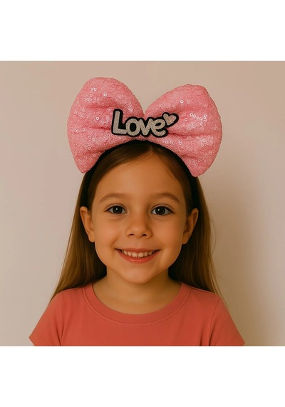 Led Işıklı Love Yazılı Fuşya Fiyonk Taç Kız Çocuk Parti Tacı