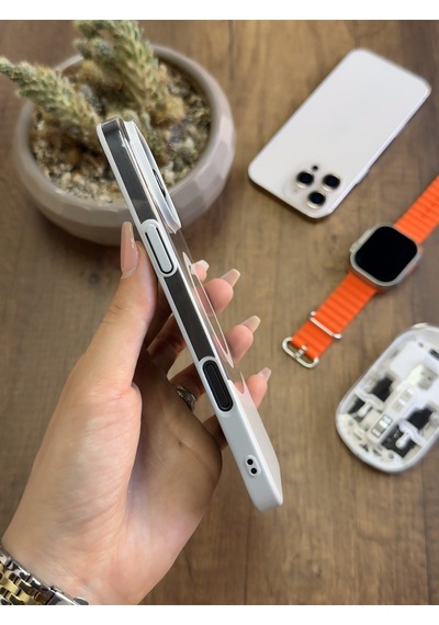 Apple iPhone 16 Pro Max Magsafe Uyumlu Mika Sararmaz Kılıf Soocase720 Gri