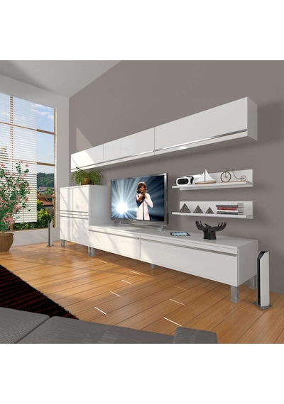 Decoraktiv Eko 8 Mdf Std Krom Ayaklı Tv Ünitesi Tv Sehpası Beyaz
