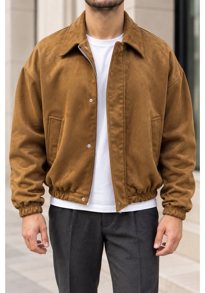 Polo State Erkek Süet Görünümlü Fermuarlı Çıtçıtlı Ceket - Camel