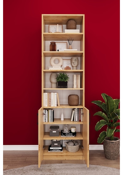Asra Trend K-32 %100 MDF 60 cm Kapaklı Kitaplık Raflı Ofis Dosya Dolabı Safir Meşe