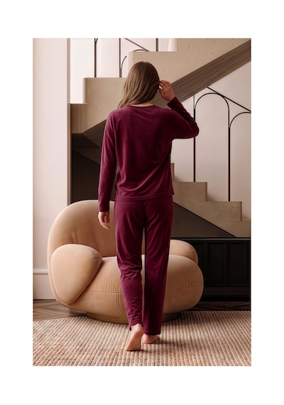Nisanca Kışlık Kadın Kadife Pijama Takımı - Süper Soft Serisi Bordo