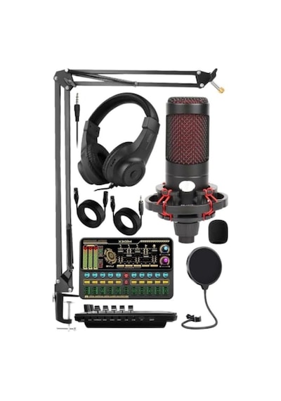 Ses Kartlı Condenser Mikrofon Seti - Kulaklık Ve Stand Dahil