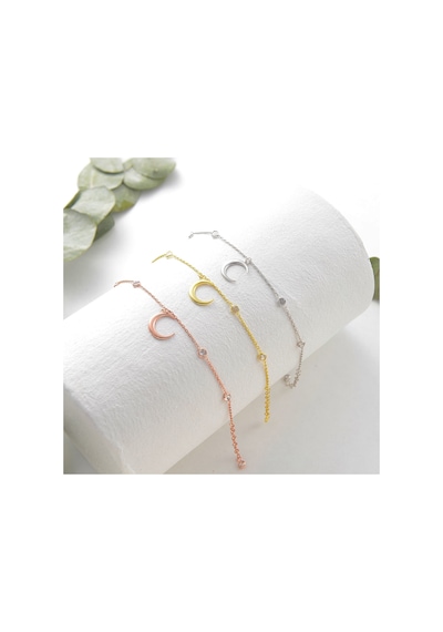 Queen Silver Jewelry 925 Ayar Gümüş Hilal Obje Zirkon Taş Sallantılı Bileklikdfc Altın