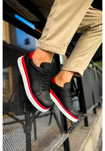 Aymood Mn979 - Santoni Gbt Spor Erkek Ayakkabı Sıyah/kırmızı