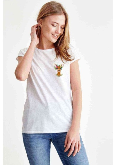 Watercolor Deer Kadın Beyaz Tshirt (534311938)