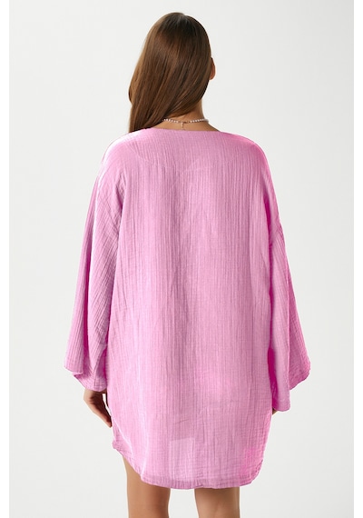 Ritnice Kadın Sandra %100 Pamuk Müslin Bağcıklı Pembe Kimono Pembe