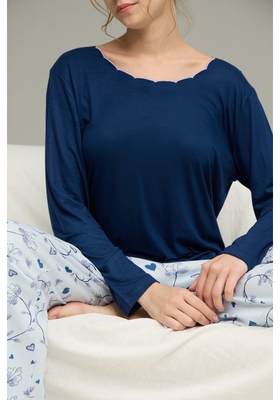 Siyah İnci Örme Pamuklu Pijama Takım25240249 Lacivert