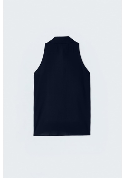 Sateen Halter Yaka Gömlek - Lacivert-137485