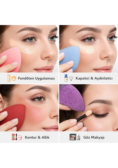 Lexroo Makyaj Süngeri Seti, Göz Farı Uygulama Çubuğu 10 Lu, Latex,free Beauty Blender Süngerleri