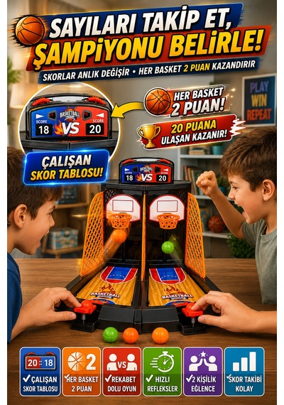 2 Kişilik Parmak Basketbol Oyunu Skor Tablolu Masaüstü Mini Basket Potası Eğitici Çocuk Oyuncağı