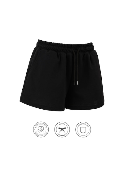Elemge Kadın Pamuklu Siyah Beli Ipli Şort Günlük Basic Regular Fit Cepli Normal Bel Rahat Kesim 2 Iplik