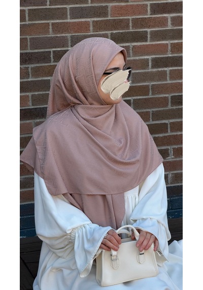 Qalortex Scarf Premium Jakarlı Sare Büyük Boy Eşarp - Pudra