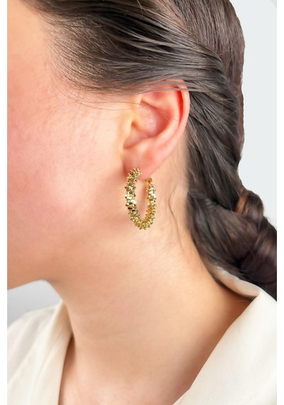 Halka Tırtıklı Küpe 3cm - Gold çok renkli