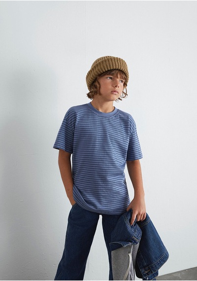 Mavi Çizgili Tişört Loose Fit / Bol Rahat Kesim 6610390-90788 Lacivert-90788