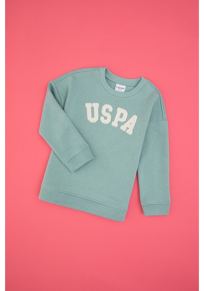 U.S. Polo Assn. Kız Çocuk Mint Bisiklet Yaka Şardonlu Sweatshirt 50317878-VR090