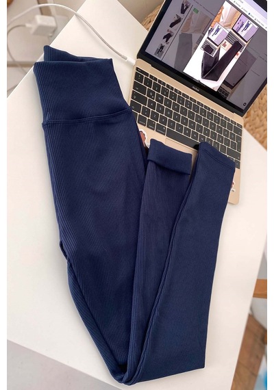 Mine Tan Butik Fitilli İçi Şardonlu Toparlayıcı Kadın Tayt - Lacivert