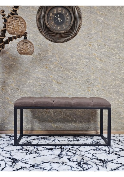 Zafir Siyah Boyalı Diktörtgen 100 Cm X 40 Cm Oturak Puf - Bench - Makyaj Oturağı - Oturak Kahverengi