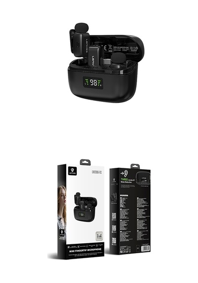 Lenyes Lm206 Dijital Led Göstergeli Type-c Portlu Kablosuz Yaka Mikrofonu Siyah