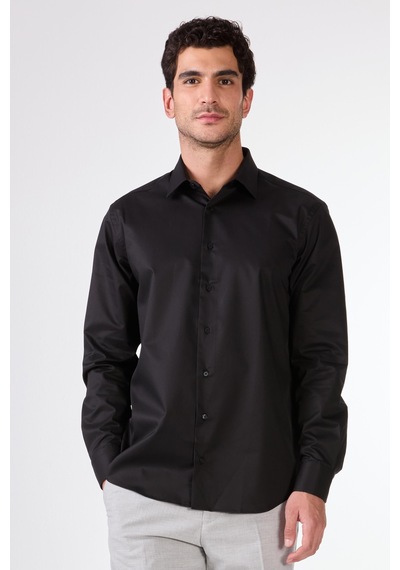 Dufy Erkek Regular Fit Uzun Kol Siyah Gömlek-17302