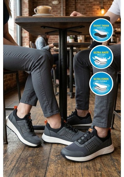 Walkway Füme Fileli Hafif Esnek Kilit Bağcıklı Unisex Spor Ayakkabı Motano G