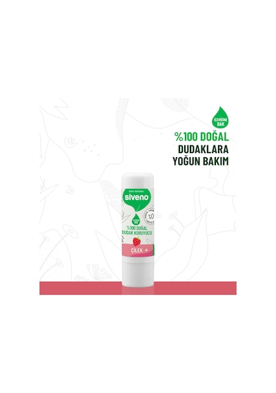 Siveno %100 Doğal Dudak Koruyucu Çilek Bitkisel Lip Balm Dudak Kremi Nemlendirici Parlatıcı Onarıcı 6 G
