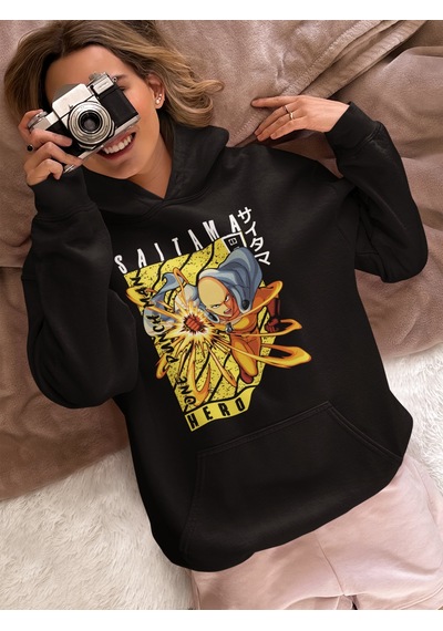 Sevbano Tasarım One Punch Man Saitama Hero Baskılı Unisex Oversize Anime Siyah