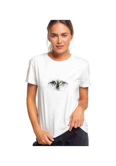 Pınk Floyd Prısm Logo Bırd Spray Baskılı Beyaz Kadın Tshirt