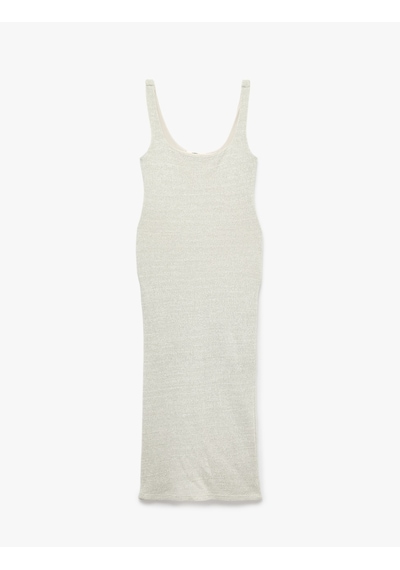 Koton Slim Fit U Yaka Kolsuz Yırtmaçlı Askılı Triko Elbise Gri 6sak80122uk