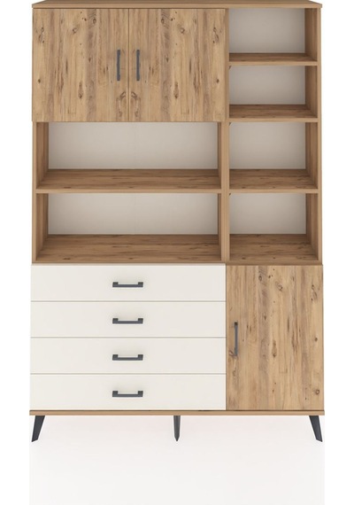 Arges Dolap 9 Raflı 4 Çekmeceli 3 Kapaklı 132x30x195 Çam-çam/... Çam