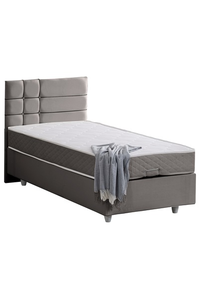 Almada Tek Kişilik Baza Başlık Letto Yatak Seti - Gri 90 x 190