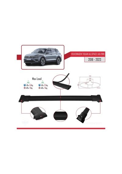 Volkswagen Tiguan Allspace Ad/bw 2018-2023 Arası İle Uyumlu Fly Model Ara Atkı Tavan Barı Siyah