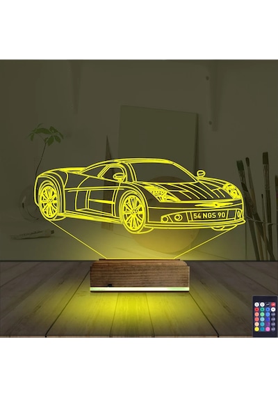 Luvivia Spor Araba Chevrolet Kişiye Özel 3d Lamba - Masa Gece Lambası Şeffaf