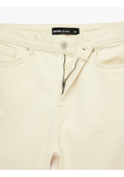 Koton Normal Bel Pamuklu Bermuda Straight Fit Jean Şort Ekru 6sam40387nd