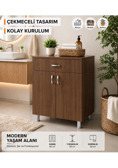 Peak Dizayn 60x58x85 Cm Set Altı Ocak Dolabı 1 Çekmeceli Mutfak Dolabı Ankastre Ocak Alt Modülü Çok Amaçlı Depolama Dolabı Ceviz Peak Dizayn 60x58x85 Cm Set Altı Ocak Dolabı 1 Çekmeceli Mutfak Dolabı Ankastre Ocak Alt Modülü Çok Amaçlı Depolama Dolabı Ceviz