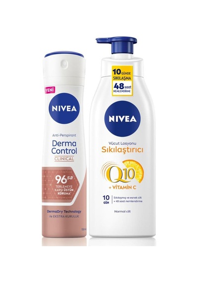 Q10 Sıkılaştırıcı Vücut Losyonu 200ml Ve Kadın Sprey Deodorant Derma Control Clinical 150ml