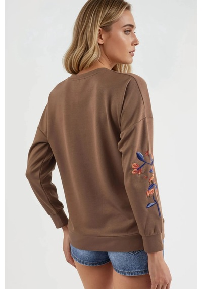 Hiccup Bersan Kadın Bisiklet Yaka Sweatshirt Kahverengi