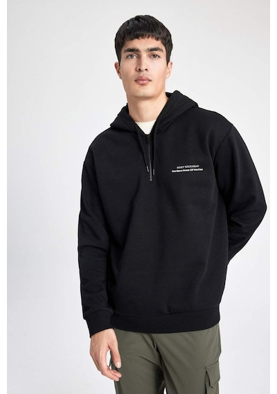 DeFacto Oversize Geniş Kalıp Yarım Fermuarlı Kapüşonlu Sırt Baskılı Sweatshirt B4804AX24SPBK81