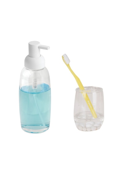 Sıa Sıvı Sabunluk Ve Diş Fırçalık 2 Li Banyo Seti Boncuklu Şeffaf