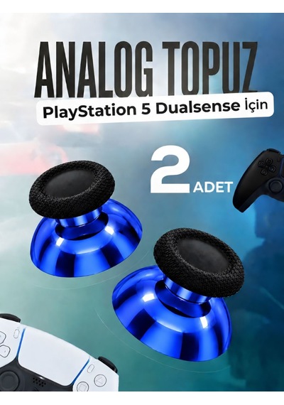 Playstation 5 Dualsense Uyumlu Analog Topuz 2 Adet Başlık Ps5 Kol Yedek Parça Mavi Krom Siyah