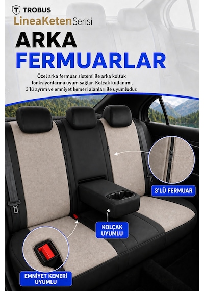 Renault Broadway 1990-2000 Uyumlu Lineaketen Serisi Ortopedik Bej Siyah Bej Koltuk Kılıfı