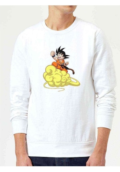 Anime Dragon Ball Baskılı Beyaz Erkek Örme Sweatshirt (530950059)