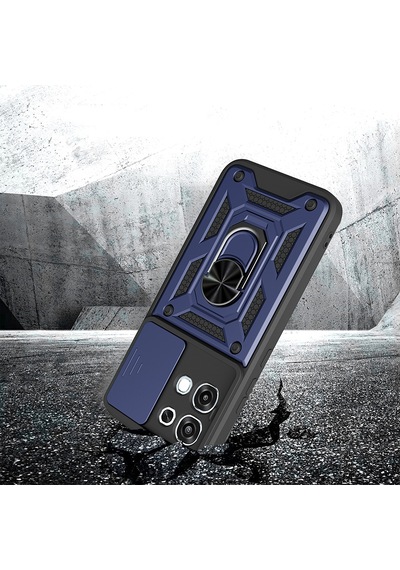 Maks Technology Oppo A6 Pro Uyumlu Kılıf Magnetik Standlı Kamera Korumalı Mkst Sürgülü Vega Kapak - Mavi