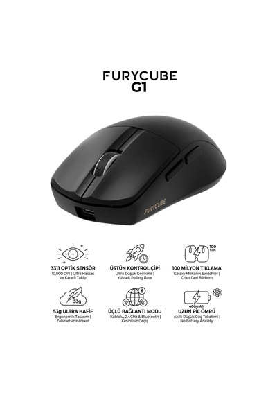 Furycube G1 10000 Dpı Kablolu/bt/2.4 G Tri Mode Gaming Oyuncu Mouse 001