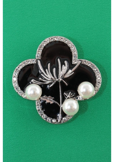 Kraliçe Anne Dantel Çiçeği Kadın Broş Onyx Siyah Tonlu İncili Kristal Taşlı Çiçekli Yaka İğnesi Çok renkli 68967917