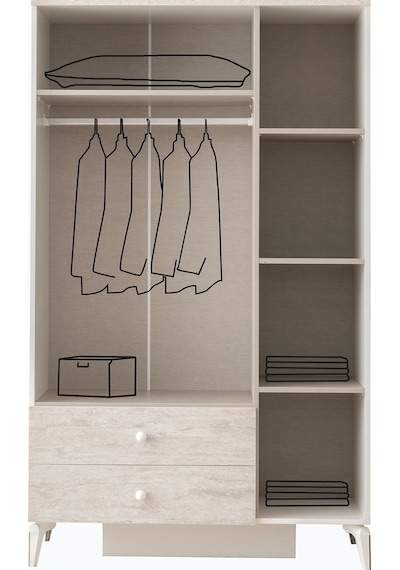 Petra 3 Kapaklı Aynalı Elbise Dolabı Gardrop 120x55x200