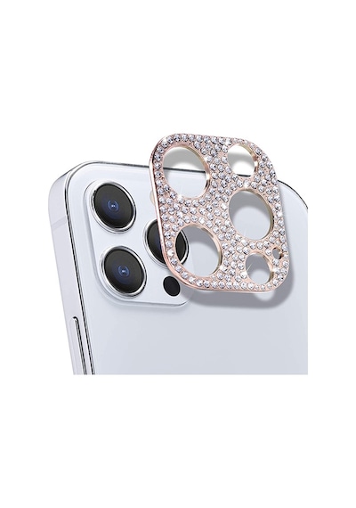 Ally Apple Uyumlu iPhone 12 Pro Max Diamond Taş İşlemeli Kamera Koruyucu Lens Rose
