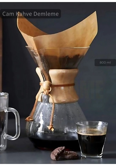 800 Ml Chemex Cam Kahve Demleme Ahşap Tutacaklı Büyük Boy 6 Bardak