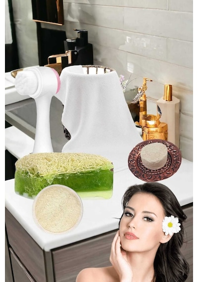 5'li Set Cilt Yüz Masaj Kırışıklık Beyazlatıcı Bakım Seti Temizleme Peeling Gerdirme Ruşur Taşı